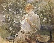 Berthe Morisot The Woman sewing at the courtyard France oil painting artist